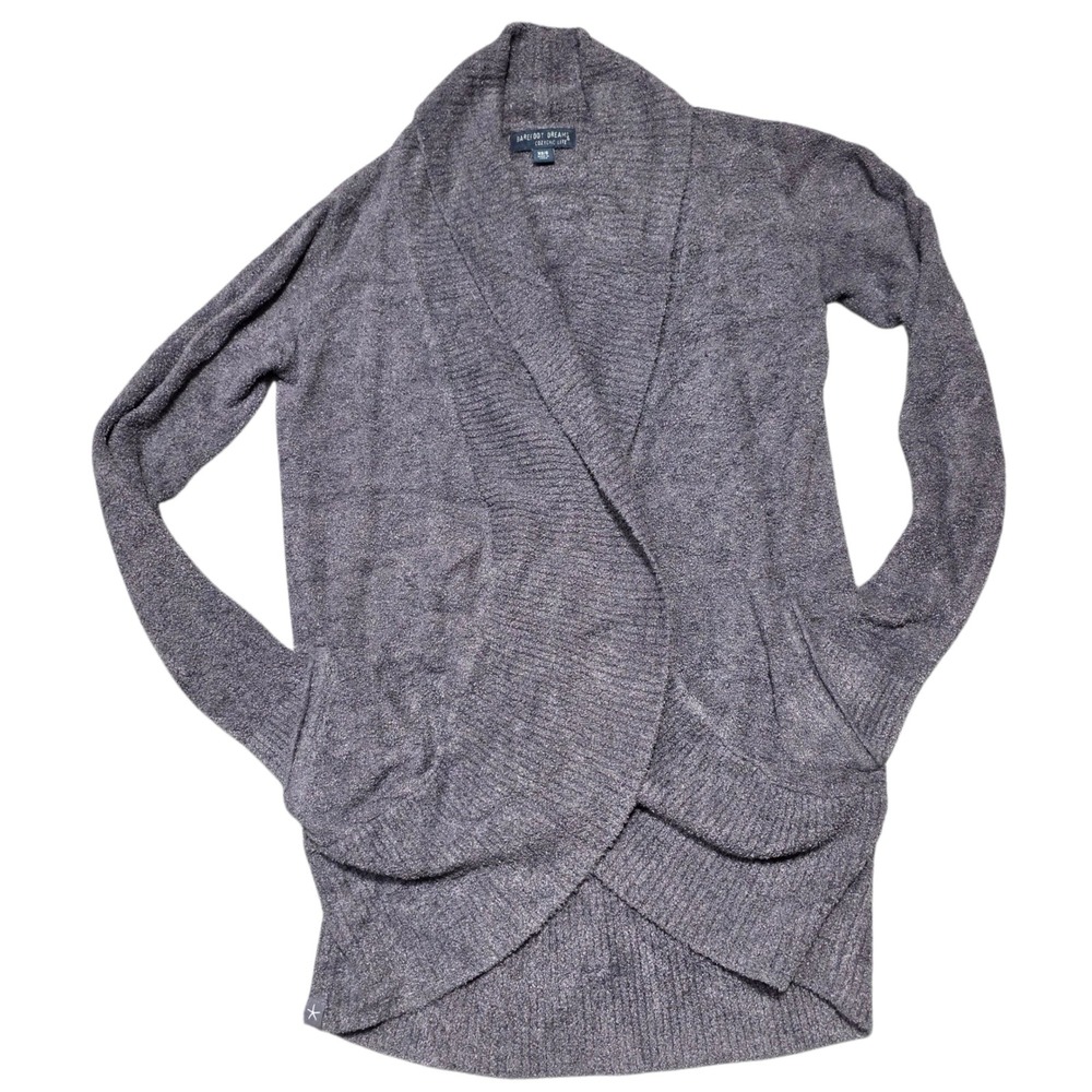 Barefoot Dreams CozyChic Lite Gray/Purple‎ Wrap Cardigan Sweater XS/S Soft Knit
